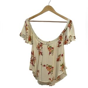 Floral Cream off the shoulder Women's Top, Large